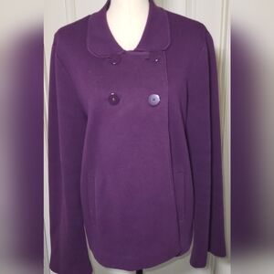 Talbots Purple Double Breasted Cotton Jacket Floral Lining – Size L